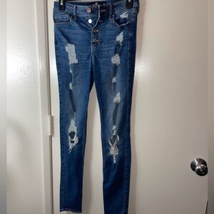Hollister dark wash ripped high rise super skinny jeans